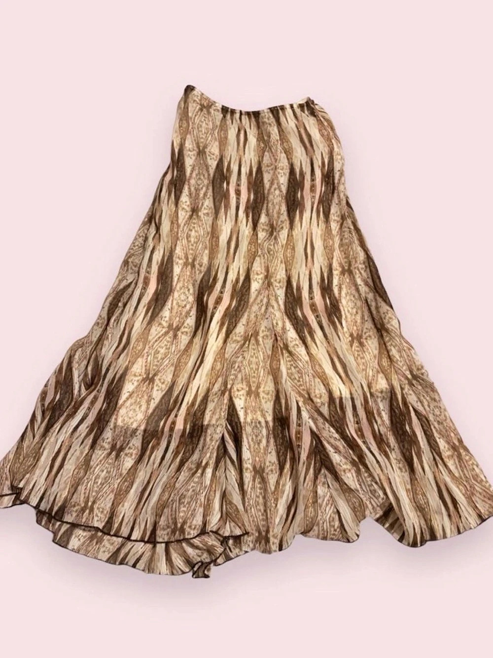 Y2K Dressbarn Abstract Print Maxi Skirt in Brown & Pink | Size Small